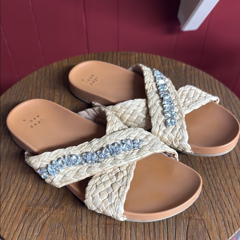 a new day Cream and Silver Sandals with Criss-Cross Straps